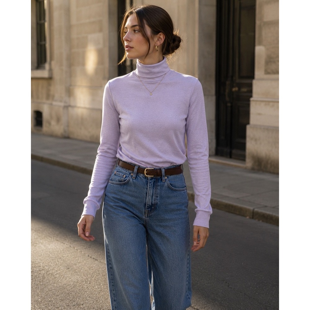 Bobbie Brooks Lavender Mock Neck Turtleneck Top Made USA Coquette Vintage‎
